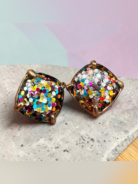 None Jewelry - Multicolor Glitter Large Square Stud Earrings - Women's Fashion Jewelry